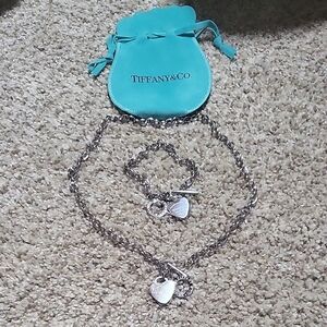 Tiffany & Co. Silver Heart Charm Necklace and Braceet